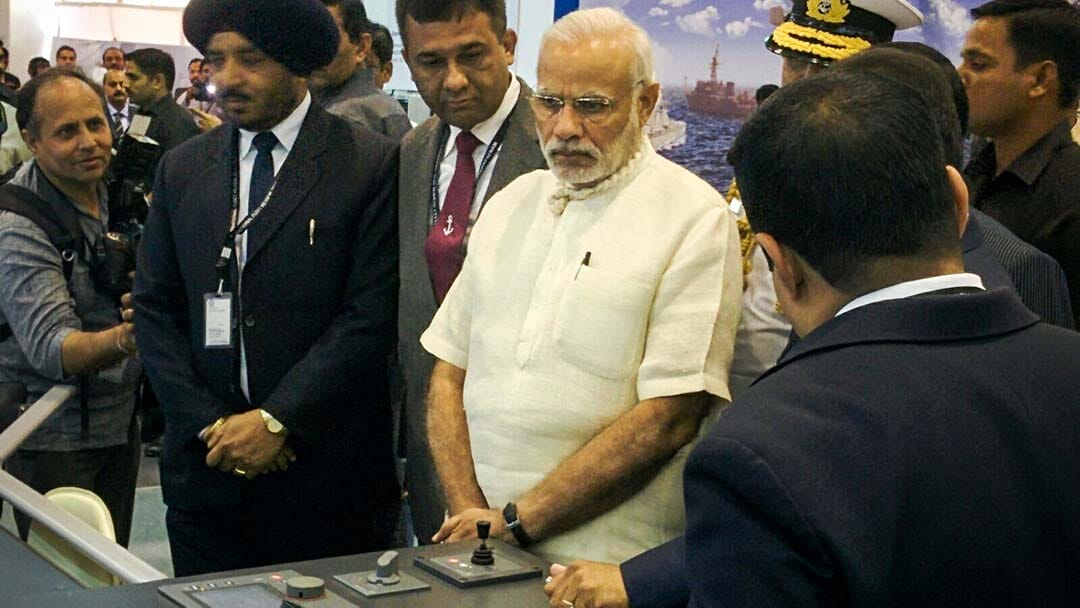 Indian PM Modi visits Elcome stand at IFR
